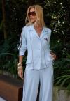 BLAZER C/ RECORTE A FIO E GALÃO , BORD IND FEMININO AZUL PERFECT WAY