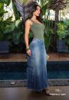 SAIA MAXI MIDI FEMININA COM BOLSOS E FENDA JEANS ESTONADO PERFECT WAY