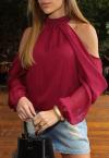 BLUSA MANGAS C/ ABERTURA FEMININA BURGUNDY PERFECT WAY