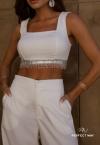 CROPPED FEMININO COM BORDADO MANUAL 586 OFF WHITE PERFECT WAY