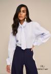 CAMISA BORD INDUSTRIAL  C/ ACESSORIO GRAVATA FEMININA AZUL C/ OFF WHITE PERFECT WAY