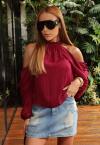 BLUSA MANGAS C/ ABERTURA FEMININA BURGUNDY PERFECT WAY