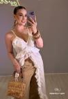 BLUSA FEMININA ALONGADA COM BABADOS OFF WHITE PERFECT WAY