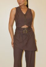 COLETE C/ BOLSO DET METAL FEMININO MARROM CAFÉ PERFECT WAY