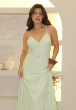VESTIDO LONGO EM RENDA , FORRADO  FEMININO verde claro PERFECT WAY