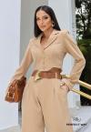 CONJUNTO FEMININO BLAZER CROPPED + CALÇA WIDE LEG DOCE DE LEITE PERFECT WAY