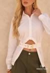 CAMISA ASSIMETRICA C/ CINTO FEVELA METAL  FEMININA OFF WHITE PERFECT WAY