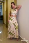 VESTIDO FEMININO MAX MIDI bege c/ verde PERFECT WAY