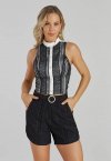 CONJUNTO CORPETE + SHORTS ALFAIATARIA OFF COM PRETO PERFECT WAY