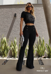 CONJUNTO BLAZER + CALÇA FLARE PRETO PERFECT WAY