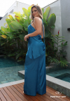 CONJUNTO BLUSA ASSIMÉTRICA + CALÇA RETA  AZUL TURQUESA PERFECT WAY