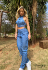 CONJUNTO DE CROPPED + CALÇA JOGGER AZUL PERFECT WAY