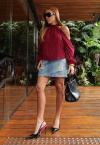 BLUSA MANGAS C/ ABERTURA FEMININA BURGUNDY PERFECT WAY