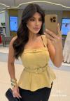 BLUSA FEMININA + CINTO BEGE PERFECT WAY