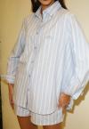 CONJUNTO FEMININO CAMISA + SHORTS LISTRADO AZUL CLARO C/ LISTRA OFF PERFECT WAY