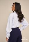 CAMISA BORD INDUSTRIAL  C/ ACESSORIO GRAVATA FEMININA AZUL C/ OFF WHITE PERFECT WAY