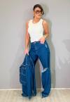 CALÇA WIDE LEG JEANS PUIDOS FEMININA azul jeans PERFECT WAY