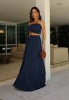 SAIA LONGA  COM BOLSO FEMININA AZUL MARINHO PERFECT WAY