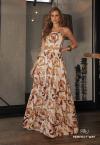 VESTIDO LONGO FEMININO ESTAMPADO COM ABERTURA BEGE / MARROM PERFECT WAY