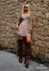 Perfect Way - VESTIDO SOLTO CURTO FEMININO bege c/ marrom
