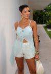 SHORTS TEC BORD C/ FORRO FECHAMENTO EM BOTOES FEMININO off white c/ azul PERFECT WAY