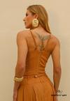 VESTIDO MIDI FEMININO COM PREGAS AMENDOA PERFECT WAY
