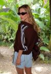 SHORTS COS ALTO C/ GALÃO RECORTE A FIO FEMININO AZUL PERFECT WAY