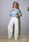 CALÇA FEMININA WIDE LEG COM BOLSOS OFF WHITE PERFECT WAY