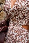 VESTIDO SOLTO CURTO FEMININO bege c/ marrom PERFECT WAY