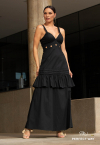 VESTIDO MIDI C/ BORDADO INDUSTRIAL PRETO PERFECT WAY