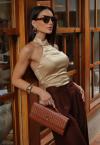 CROPPED COM BOJO, GOLA DE PRENDER FEMININO BEGE PERFECT WAY