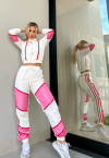CONJUNTO CALÇA JOGGER mais JAQUETA BOMBER  off white ( detalhe rosa e vermelho) PERFECT WAY