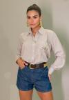CAMISA BORD INDUSTRIAL C/ FENDA + GRAVATA  FEMININA OFF WHITE C/ FENDI PERFECT WAY
