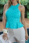 BLUSA CROPPED PEPLUM FEMININA AZUL TURQUESA PERFECT WAY