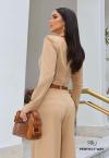 CONJUNTO FEMININO BLAZER CROPPED + CALÇA WIDE LEG DOCE DE LEITE PERFECT WAY