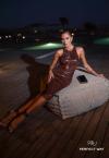 VESTIDO MIDI FEMININO COM DRAPEADO E ABERTURA cacau PERFECT WAY