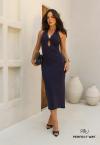VESTIDO MIDI FEMININO COM METAL AZUL MARINHO PERFECT WAY