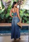 SAIA MAXI MIDI FEMININA COM BOLSOS E FENDA JEANS ESTONADO PERFECT WAY