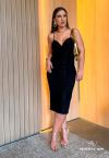 VESTIDO FEMININO MIDI JUSTO COM RECORTES EM RENDA PRETO PERFECT WAY