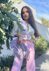 CONJUNTO CROPPED ESTAMPADO + CALÇA WIDE LEG VERDE / ROSA PERFECT WAY