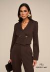 BLAZER CROPPED FRENTE TRANSPASSADA COM METAL FEMININO MARROM CAFÉ PERFECT WAY