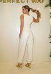 CALÇA COS ALTO E PUNHO FEMININA OFF WHITE PERFECT WAY