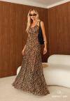 Perfect Way - VESTIDO FEMININO LONGO ESTAMPADO BEGE C/ PRETO