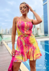 VESTIDO CURTO ESTAMPADO ROSA / AMARELO PERFECT WAY