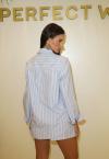 CONJUNTO FEMININO CAMISA + SHORTS LISTRADO AZUL CLARO C/ LISTRA OFF PERFECT WAY