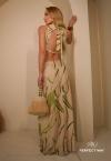 VESTIDO FEMININO MAX MIDI bege c/ verde PERFECT WAY
