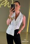 COLETE BLAZER FEMININO ASSIMÉTRICO OFF WHITE PERFECT WAY