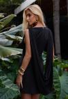 VESTIDO CURTO  COM SOBREPOSIÇÃO FIXA DEGAGÊ FEMININO PRETO PERFECT WAY