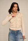 JAQUETA TEC PLUMAS  C/ ZIPER MANGAS E COS EM TRICO FEMININA cru PERFECT WAY