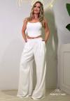 CALÇA PANTALONA FEMININA C/ PREGAS OFF WHITE PERFECT WAY